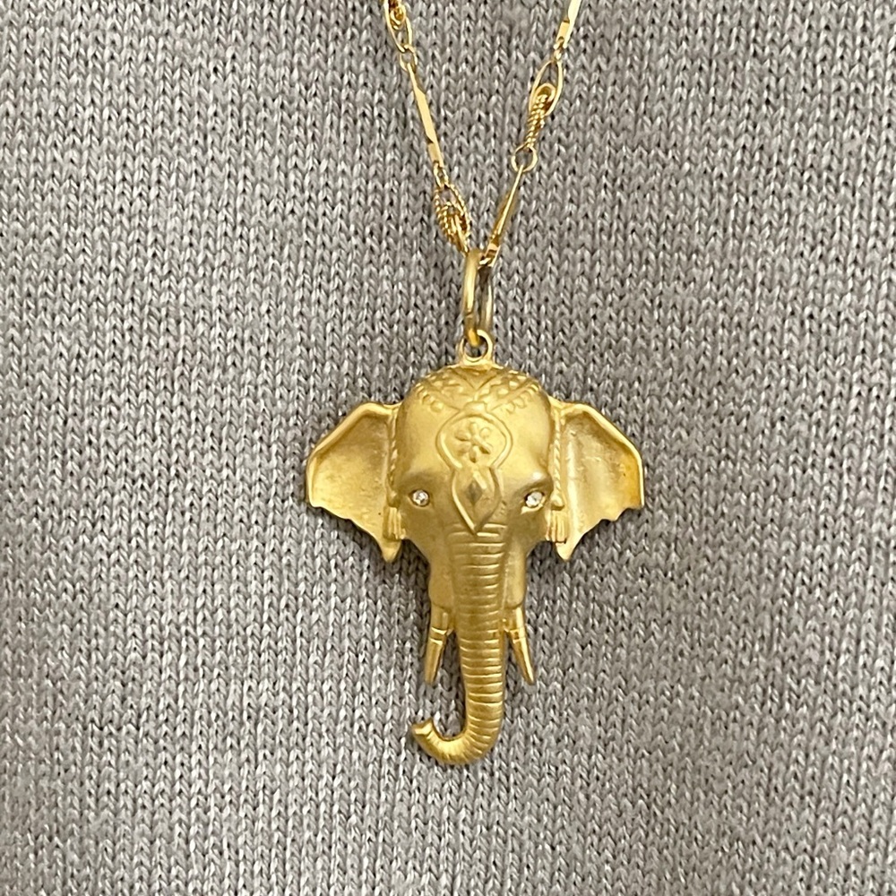 Elephant Necklace Charm Gold Tone Gemstone Eyes Boho Good Luck Prosperity Amulet - Picture 11 of 13